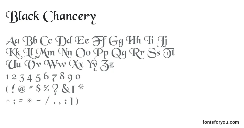 Czcionka Black Chancery – alfabet, cyfry, specjalne znaki
