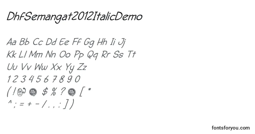 Schriftart DhfSemangat2012ItalicDemo – Alphabet, Zahlen, spezielle Symbole