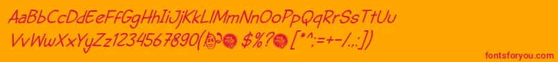 フォントDhfSemangat2012ItalicDemo – オレンジの背景に赤い文字