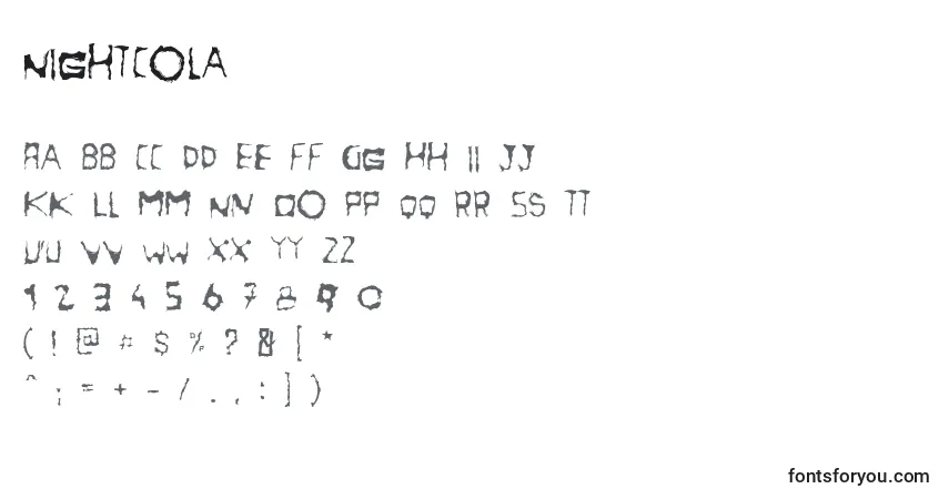 Schriftart Nightcola – Alphabet, Zahlen, spezielle Symbole