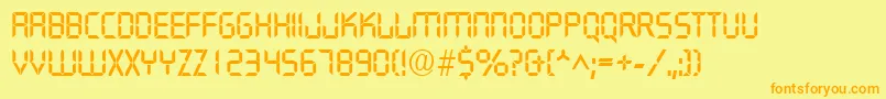 フォントQuartzRegular – オレンジの文字が黄色の背景にあります。
