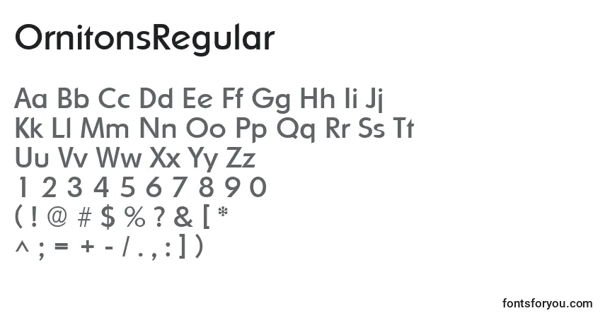 A fonte OrnitonsRegular – alfabeto, números, caracteres especiais
