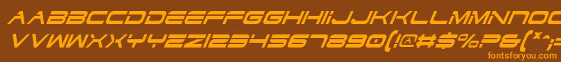DodgerCondensedItalic-Schriftart – Orangefarbene Schriften auf braunem Hintergrund