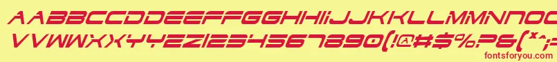 DodgerCondensedItalic-Schriftart – Rote Schriften auf gelbem Hintergrund
