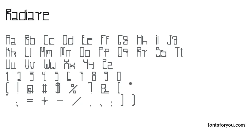 Czcionka Radiare – alfabet, cyfry, specjalne znaki
