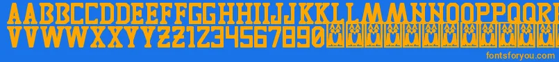 フォントTigresUanl – オレンジ色の文字が青い背景にあります。