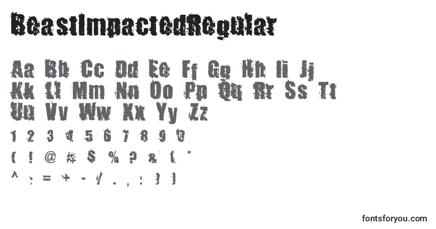 A fonte BeastImpactedRegular – alfabeto, números, caracteres especiais