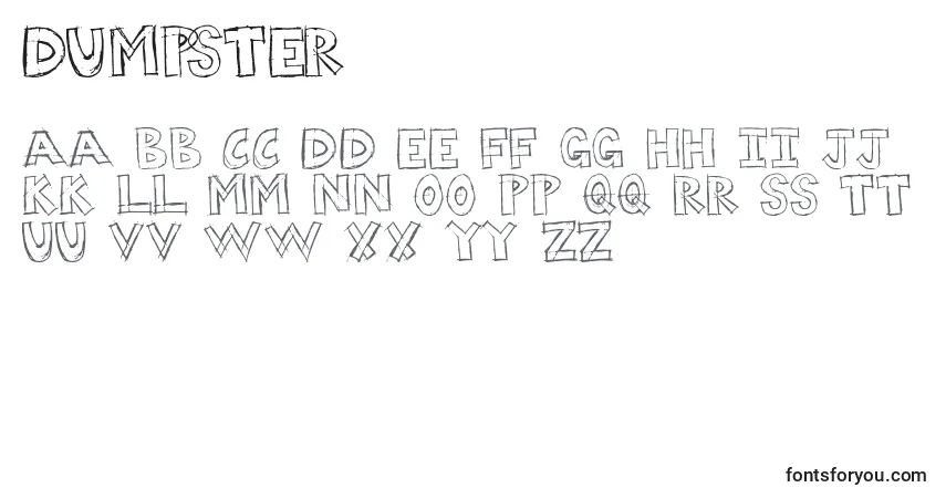 A fonte Dumpster – alfabeto, números, caracteres especiais