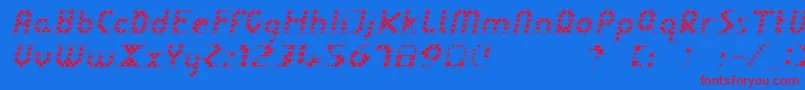 LinotypedotOblique-Schriftart – Rote Schriften auf blauem Hintergrund