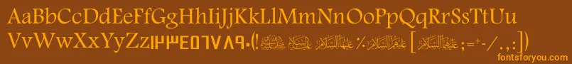 フォントScGulf – オレンジ色の文字が茶色の背景にあります。