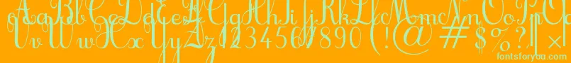Cursif-Schriftart – Grüne Schriften auf orangefarbenem Hintergrund