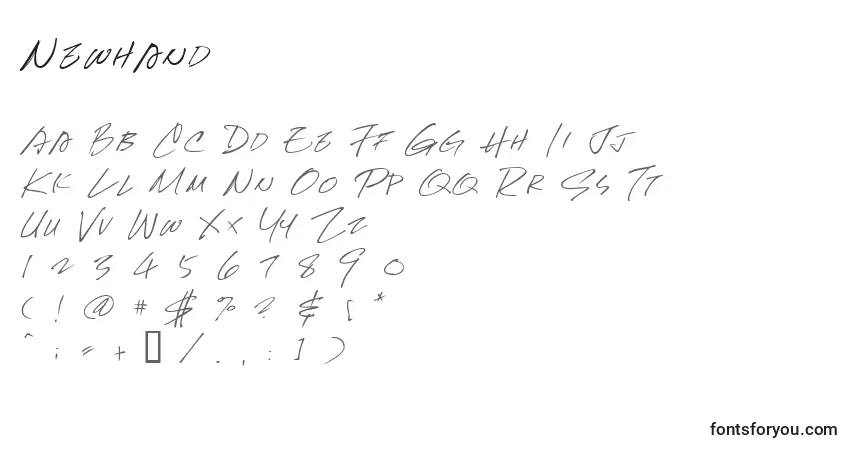 Schriftart Newhand – Alphabet, Zahlen, spezielle Symbole
