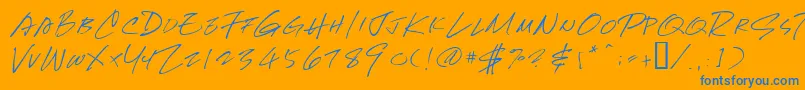 Newhand-Schriftart – Blaue Schriften auf orangefarbenem Hintergrund