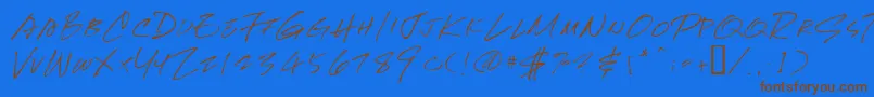 Newhand-Schriftart – Braune Schriften auf blauem Hintergrund