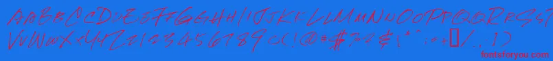 Newhand-Schriftart – Rote Schriften auf blauem Hintergrund