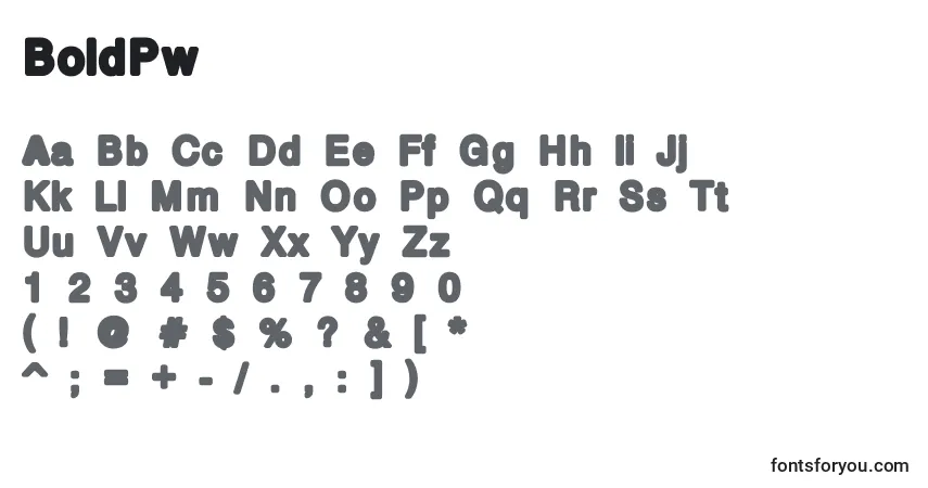 Czcionka BoldPw – alfabet, cyfry, specjalne znaki