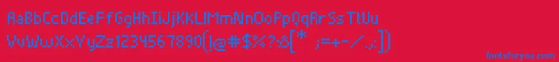Pixelade-Schriftart – Blaue Schriften auf rotem Hintergrund