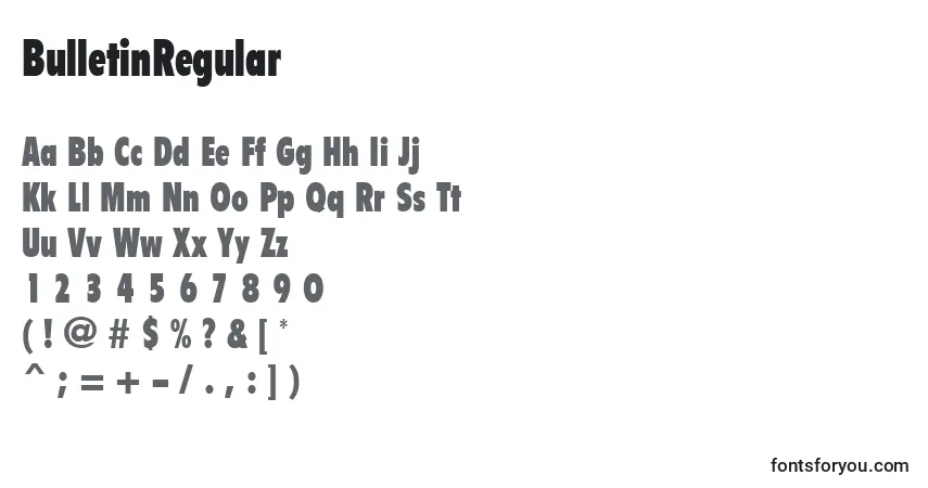 Schriftart BulletinRegular – Alphabet, Zahlen, spezielle Symbole