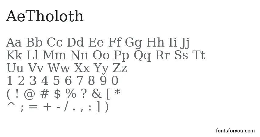 Czcionka AeTholoth – alfabet, cyfry, specjalne znaki