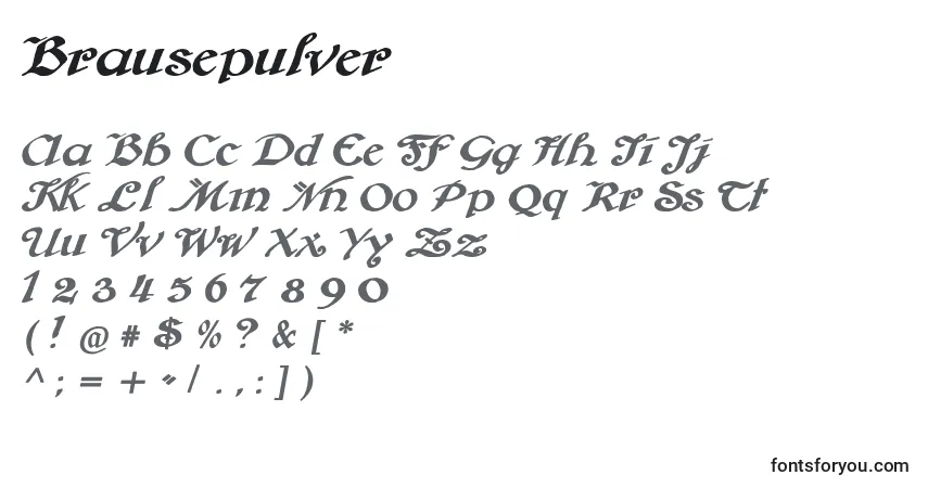Schriftart Brausepulver – Alphabet, Zahlen, spezielle Symbole