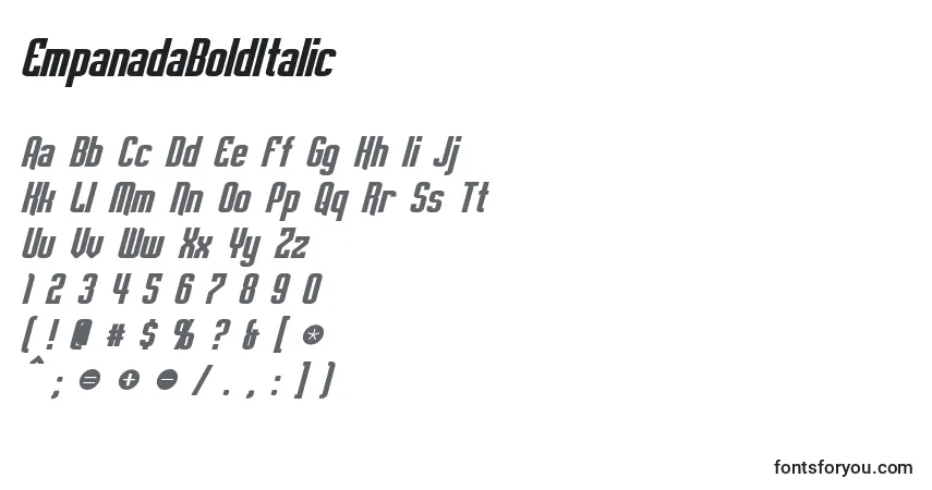 Шрифт EmpanadaBoldItalic – алфавит, цифры, специальные символы
