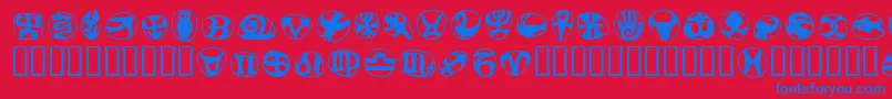 FrutigersymbolsRegular-Schriftart – Blaue Schriften auf rotem Hintergrund
