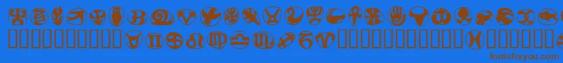 フォントFrutigersymbolsRegular – 茶色の文字が青い背景にあります。