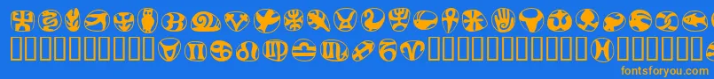 フォントFrutigersymbolsRegular – オレンジ色の文字が青い背景にあります。