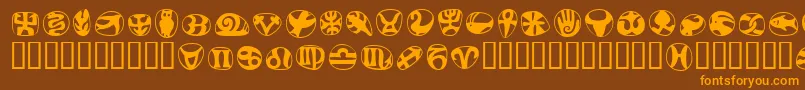 フォントFrutigersymbolsRegular – オレンジ色の文字が茶色の背景にあります。