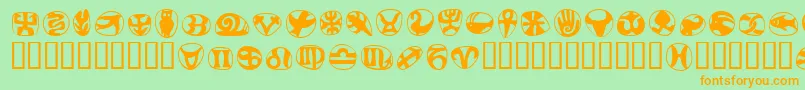 FrutigersymbolsRegular-Schriftart – Orangefarbene Schriften auf grünem Hintergrund