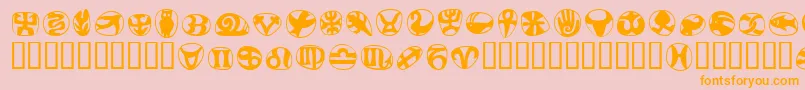 FrutigersymbolsRegular-fontti – oranssit fontit vaaleanpunaisella taustalla