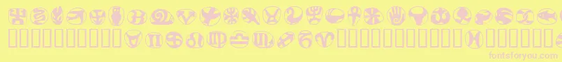 FrutigersymbolsRegular-fontti – vaaleanpunaiset fontit keltaisella taustalla