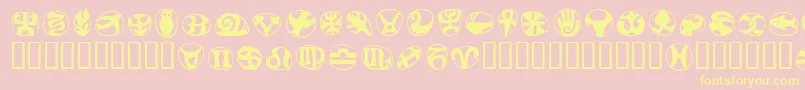 FrutigersymbolsRegular-fontti – keltaiset fontit vaaleanpunaisella taustalla