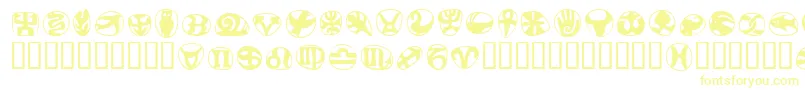FrutigersymbolsRegular-fontti – keltaiset fontit valkoisella taustalla