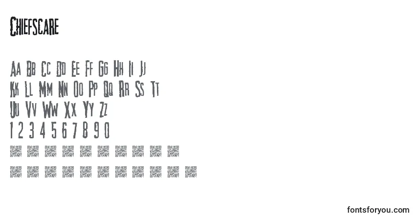 Czcionka Chiefscare – alfabet, cyfry, specjalne znaki