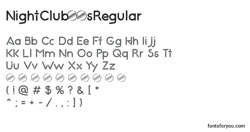 Schriftart NightClub70sRegular – Alphabet, Zahlen, spezielle Symbole