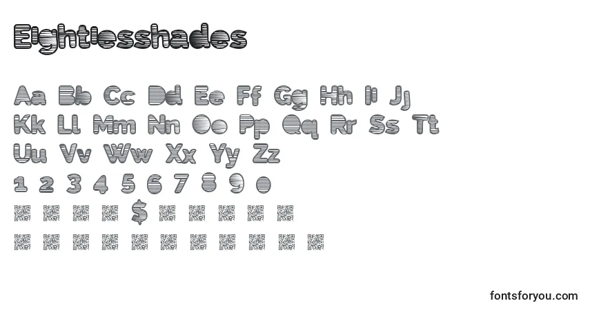 Eightiesshades-fontti – aakkoset, numerot, erikoismerkit