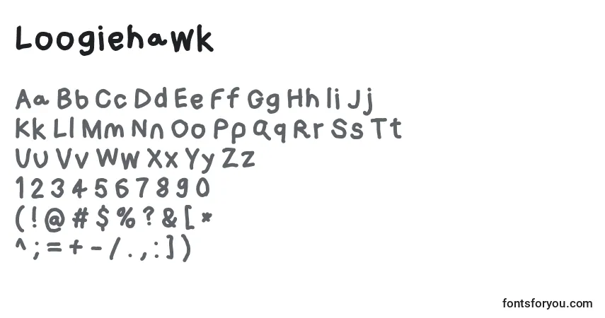 Czcionka Loogiehawk – alfabet, cyfry, specjalne znaki