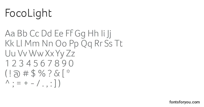 A fonte FocoLight – alfabeto, números, caracteres especiais
