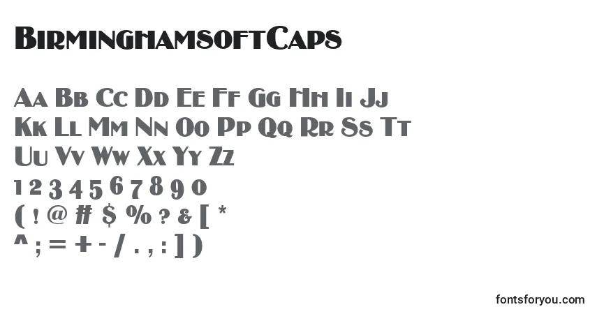 A fonte BirminghamsoftCaps – alfabeto, números, caracteres especiais