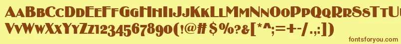 フォントBirminghamsoftCaps – 茶色の文字が黄色の背景にあります。