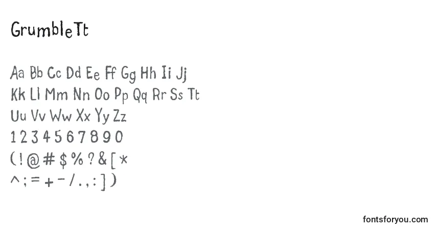 Czcionka GrumbleTt – alfabet, cyfry, specjalne znaki