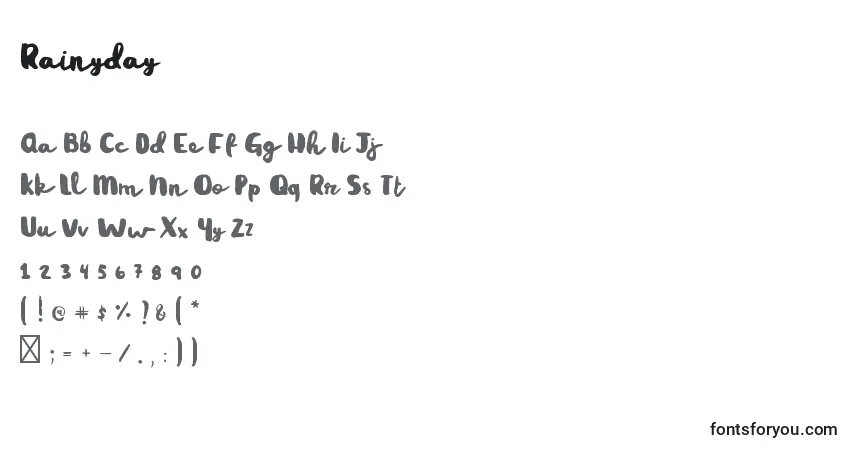 Schriftart Rainyday (98769) – Alphabet, Zahlen, spezielle Symbole