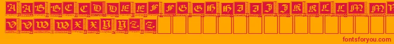 WoodcutCapitals-Schriftart – Rote Schriften auf orangefarbenem Hintergrund