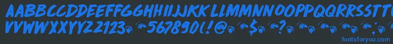 DkDropDeadGorgeous-Schriftart – Blaue Schriften auf schwarzem Hintergrund