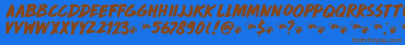 DkDropDeadGorgeous-Schriftart – Braune Schriften auf blauem Hintergrund