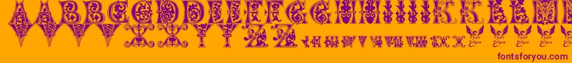 フォントFloralMajuscules11thC – オレンジの背景に紫のフォント