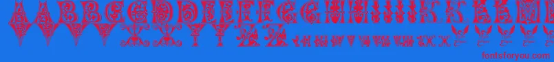 FloralMajuscules11thC Font – Red Fonts on Blue Background