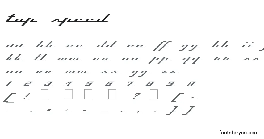 Schriftart Top Speed – Alphabet, Zahlen, spezielle Symbole