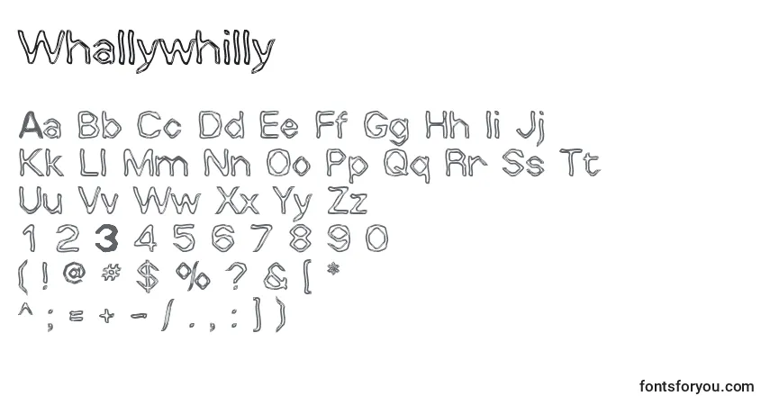 Schriftart Whallywhilly – Alphabet, Zahlen, spezielle Symbole